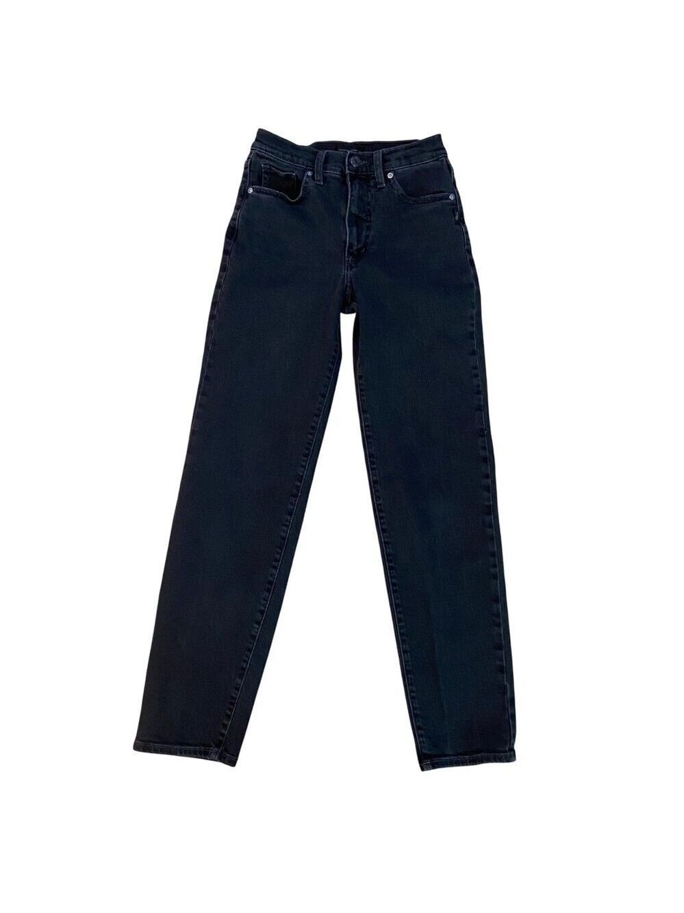 Silver Jeans Co Black Dad Jeans High Rise Straight Leg Recycled Denim 24 eco res